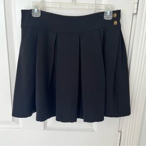 ILOVEH81 Women's Black Pleated Skater Mini Skirt w/ Gold Buttons | Size 28